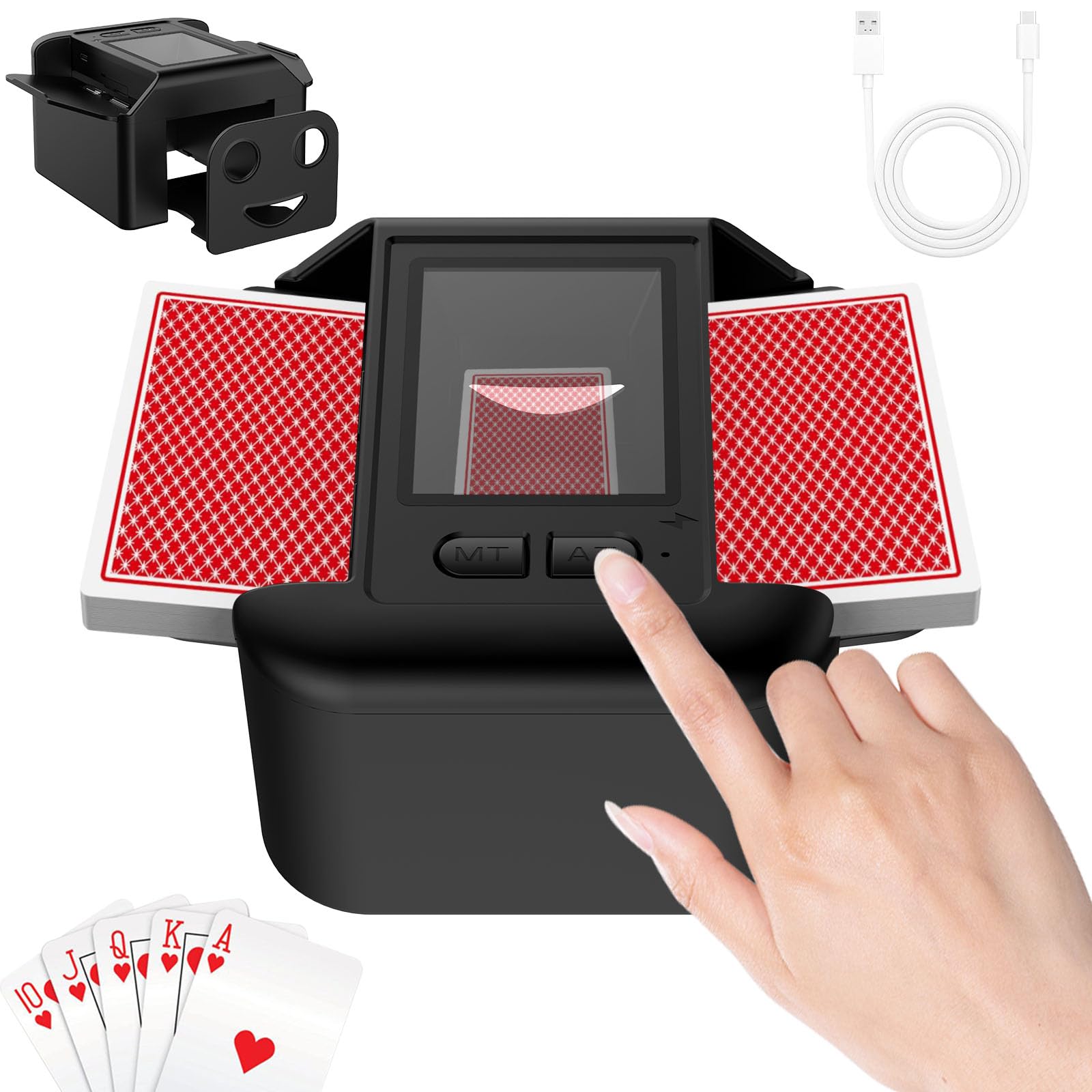 M3L-Automatic Card Shuffler Rechargeable 2 Decks, 2000 mAh Built in Battery USB-C Charge, Low Noise Fast Shuffler, Portable Smart Auto Shuffler for UNO Poker Blackjack Skip-Bo Texas Hold'em(Black)