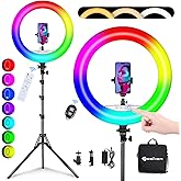Yesker Ring Light with Tripod Stand and Phone Holder 18 Inch RGB Ringlight 25 RGB Modes Bi-Color Adjustable 2700–7000K LED Selfie Halo Light Kit for Live Stream Photography Zoom Makeup Youtobe Tiktok