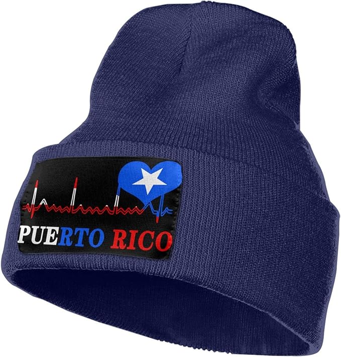 Puerto Rico Flag The Heartbeat Winter Hat Warm Knitted Wool Thick Baggy