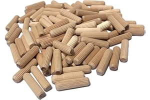 RHINO WOOD INDUSTRIES 200 Pack 3/8" x 1 1/2" Wooden Dowel Pins Wood Kiln Dried Fluted and Beveled, Made of Hardwood