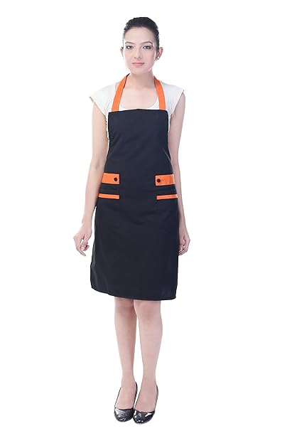Switchon Korean Style New Black Waterproof Kitchen Apron with Front Pocket