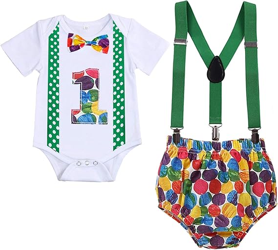 Amazon Co Jp 男の子の赤ちゃん用ケーキスマッシュアウトフィット 1歳の誕生日 空腹 毛虫 ロンパース ブルマー サスペンダー 洋服セット 服 ファッション小物