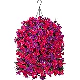 Artificial Fake Hanging Flowers with Basket for Outdoors Decoration, 3PCS Faux Flowers for Outdoor Planters UV Resistant No Fade Silk Bougainvillea for Home Porch Patio Garden Balcony Yard Decor
