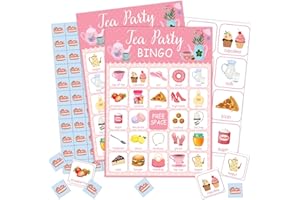 Qssfdgg Tea Party Bingo Cards, 24 Player Garden Tea Party Bingo Game for Family Adult, Princess Bridal Party Favor, Large Group Party Celebration Activity -04