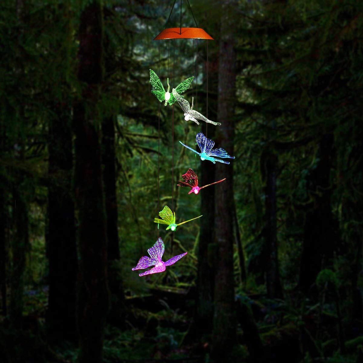 Color-Changing LED Solar Mobile Wind Chime, Pathonor LED Glowing Lights Waterproof Moon and Stars Wind Chimes For Home/ Party/ Night Garden Decor