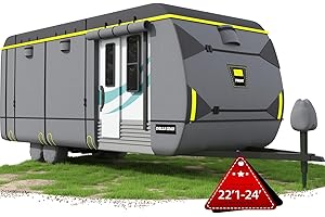 Cholila Cover RV & Trailer Cover - Fit 22'-24' Travel Trailer Toy Hauler & Camper Cover, Heavy Duty 600D Waterproof Motorhome Cover, Windproof Straps, Anti-UV, Adhesive Repair Patches, Twilight Grey