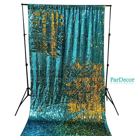 Amazon Com Sequin Backdrop 10ftx10ft Turquoise To Gold Glitter