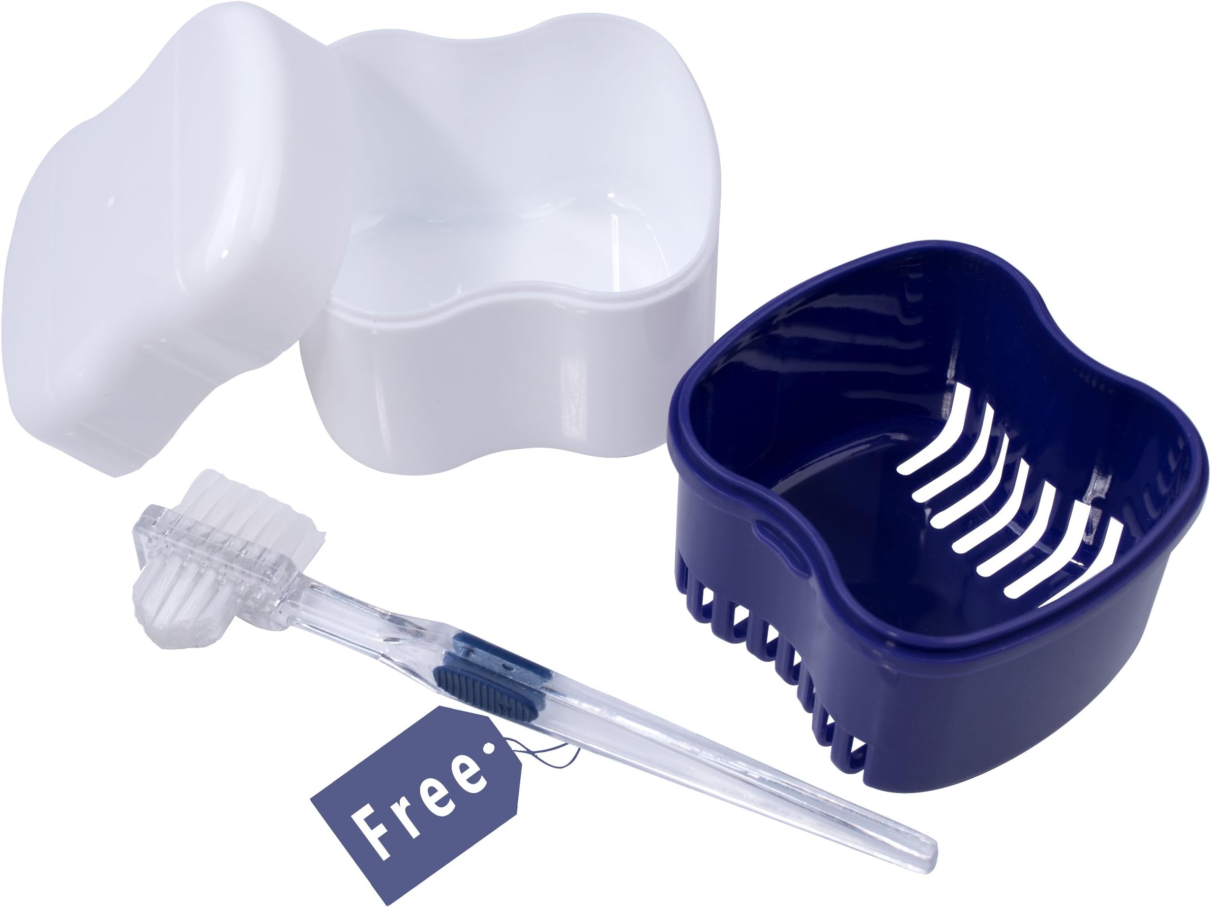 Bearals Denture Box, Denture Cup, Denture Case with Brush, Denture Bath Cleaning Soaking Cup with Strainer, Mouth Guard Night Gum Retainer Container (Purple)