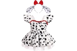 AWIBMK Baby Girls Dalmatian Cow Dress with Ears Headband Halloween Costume Cosplay Role Play Cake Smash Clothes 3-24 M