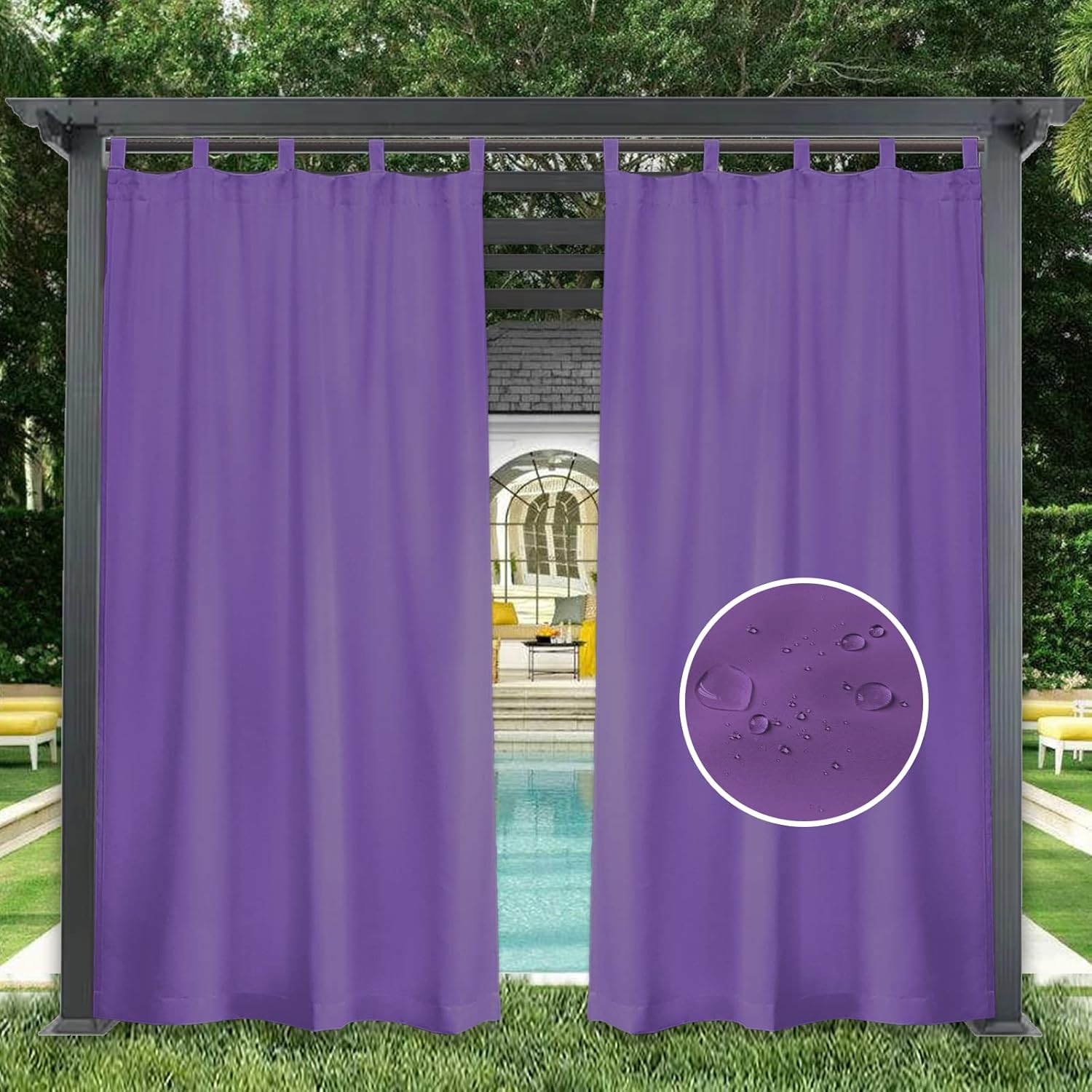 Outdoor Curtains - GZQIAWY 1 Panel Outdoor Curtains Waterproof Indoor Blackout Privacy Curtain for Patio Pool Hut Pavilion Gazebo Pergola,100 in x 70 in (W x L),Purple