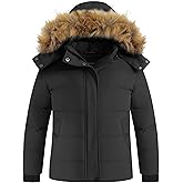 wantdo Girls' Puffy Winter Coats Thick Printed Quilted Jacket with Faux Fur Hood