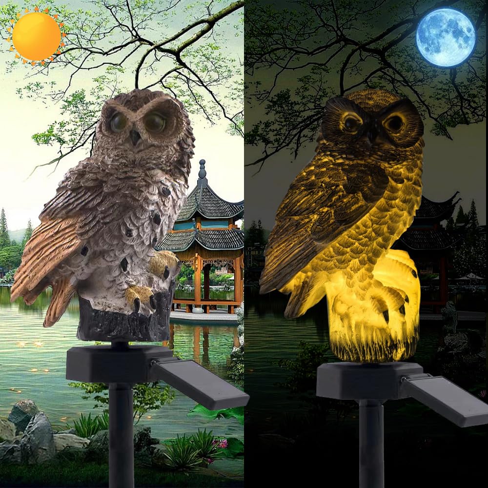 YZYOE LED Solar Grey Owl Light, Outdoor Cute Animal Courtyard Warm Light Decorative Light, Infinite Dusk to Dawn Garden Light Waterproof.
