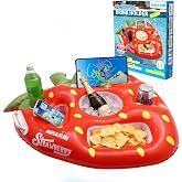 AURASUN Inflatable Drink Holder for Pool &amp; Hot Tub, Floating Tray | Phone Slot, Cooler, Party Floating Snack Bar with Handles for Beach, Lake, Hot Tub and Boats
