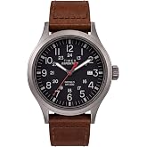 Timex Men's Expedition Scout 40mm Watch &ndash; Gray Case Black Dial with Brown Ecco DriTan Leather Strap
