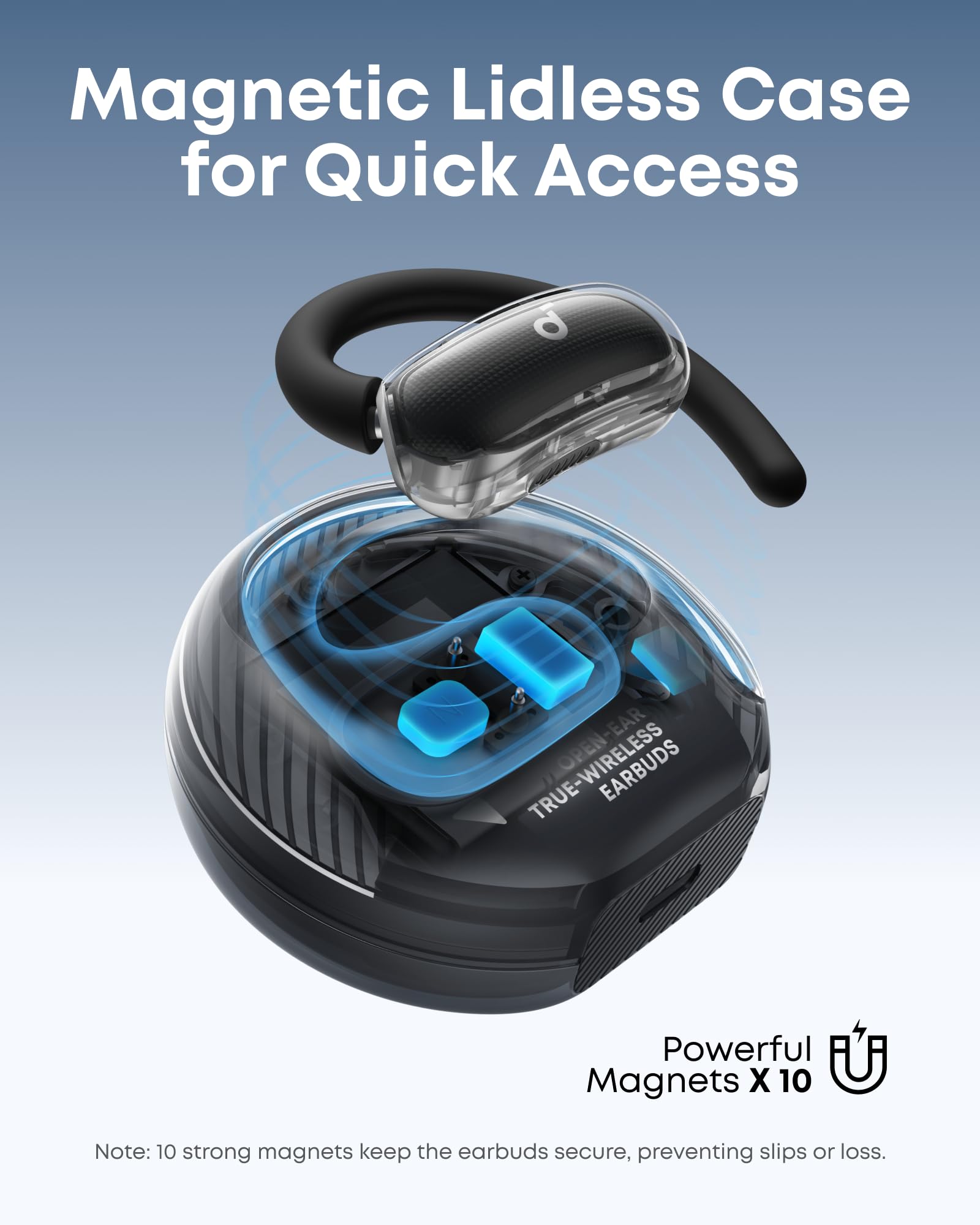 soundcore V40i by Anker, Open-Ear Kopfhörer, transparentes Case ohne Deckel, 4 einstellbare Positionen für Jede Ohrgröße, intensiver Bass, IP55, 21h Wiedergabe, Anrufe mit KI, Bluetooth 5.4, App 3