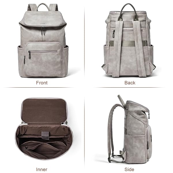 MROEDE LEATHER LAPTOP BACKPACK FOR WOMEN, 15.6 INCH TRAVEL BACKPACK WITH LAPTOP COMPARTMENT, CASUAL DAYPACK FASHION TRAVEL BACKPACK PURSE FOR TRAVEL COLLEGE WORK, GREY