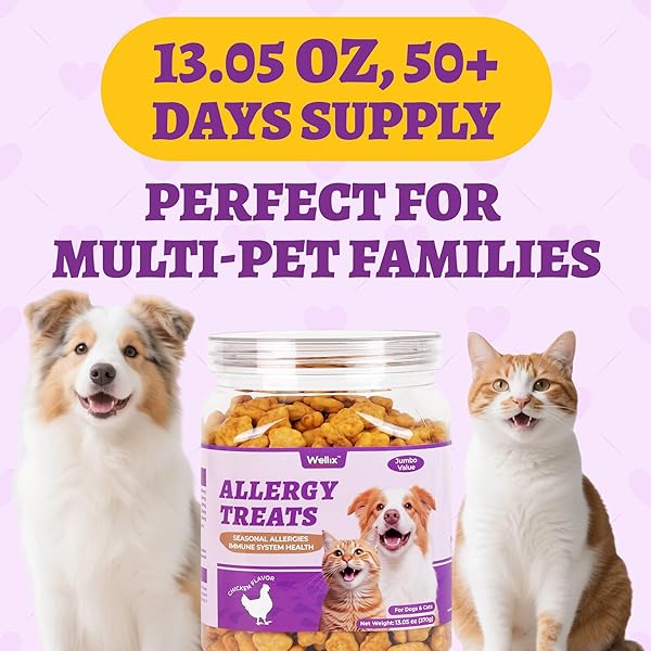 13.05 OZ WELLIX ALLERGY TREATS FOR DOGS & CATS – CAT & DOG ALLERGY & IMMUNE SUPPORT – CAT ALLERGY RELIEF, DOG ITCH RELIEF – FOR SMALL, MEDIUM, LARGE DOGS&CATS – KITTEN TREAT, PUPPY TREAT
