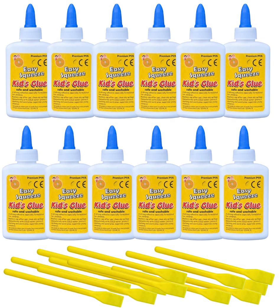 PVA Glue for Crafting and Slime – Craft Glue for Kids, Washable White School Adhesive with 12 Spreaders – 12 x 50ml Bottles – Kids B Crafty
