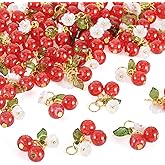 Boutigem Glass Cherry Charms with Acrylic Green Leaf Beads 3D Cherry Dangle Pendants Cute Fruit Charms for DIY Crafts Earring Necklace Bracelet Jewelry Making