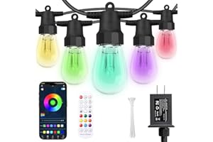 Outdoor String Lights 50FT, RGBW Patio Lighting with 20 Dimmable LED Bulbs, IP66 Waterproof & Shatterproof, APP & Remote Cont