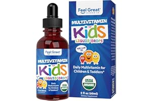 THE FEEL GREAT VITAMIN COMPANY Feel Great Vitamins Organic Multivitamin Liquid Drops for Toddlers & Kids | Daily Essential Nutrients for Healthy Growth | No Iron, Sugar-Free | USDA Organic, Vegan, Non-GMO, Gluten-Free | 2 Fl Oz