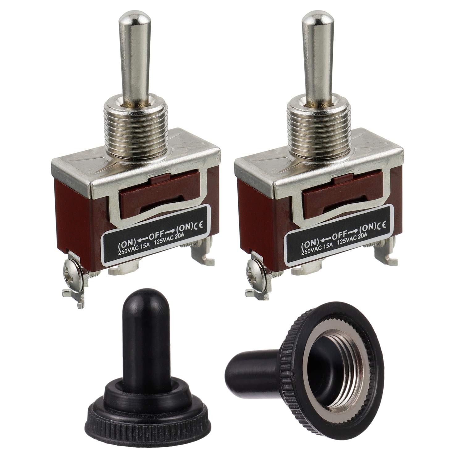 BOJACK RT1122FS Toggle Switch 125V 20A Momentary Automatic reset Switches 250V 15A SPST ON -OFF- ON 3 terminal pin Rocker Switch with Metal Waterproof Cap (Pack of 2 pcs)