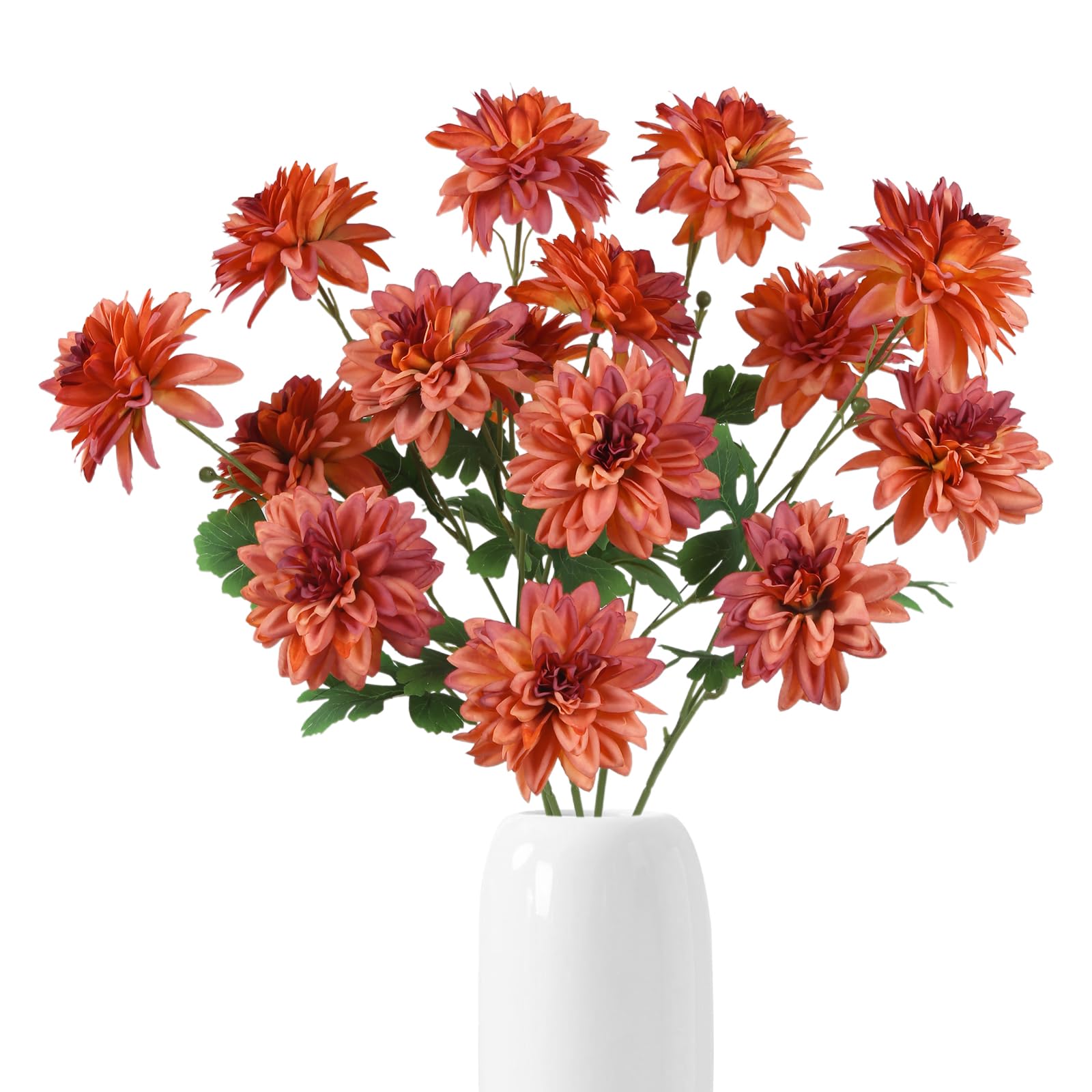 Photo 1 of INSUNSIX 6PCS Dahlia Artificial Flowers 27.5’’Orange Faux Flowers Silk Fake Dahlia with Stems for Home Wedding Dining Table Party Garden Fall Decoration(Orange)