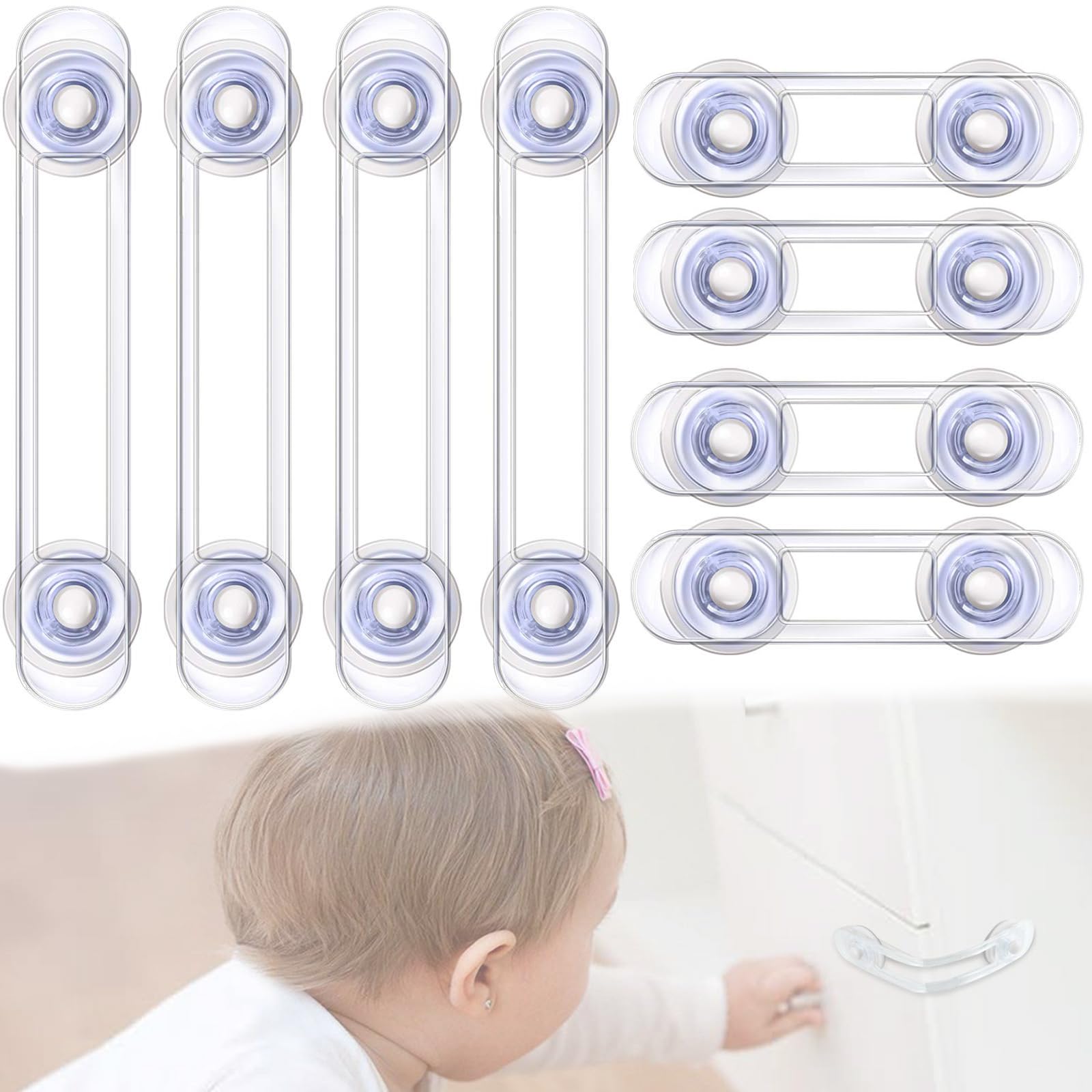 ieron 8 Pcs Baby Safety Locks Transparent Child Safety Cupboard Door Multi-Purpose Latches for Kitchen Cabinets, Drawers, Ovens, Refrigerators No Tools Needed