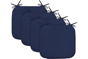 Turquoize Chair Cushion Memory Foam Pads Non Slip Honeycomb Pattern Square 16" x 16" Seat Cover Ultimate Comfort and Softness Cushions with Ties - Solid Color Seat Cover 16" x 16", 4 Pack, Navy
