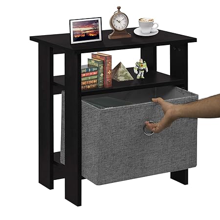 Klaxon Daisy Side Table with 1 Fabic Drawer Chest - Black & Grey