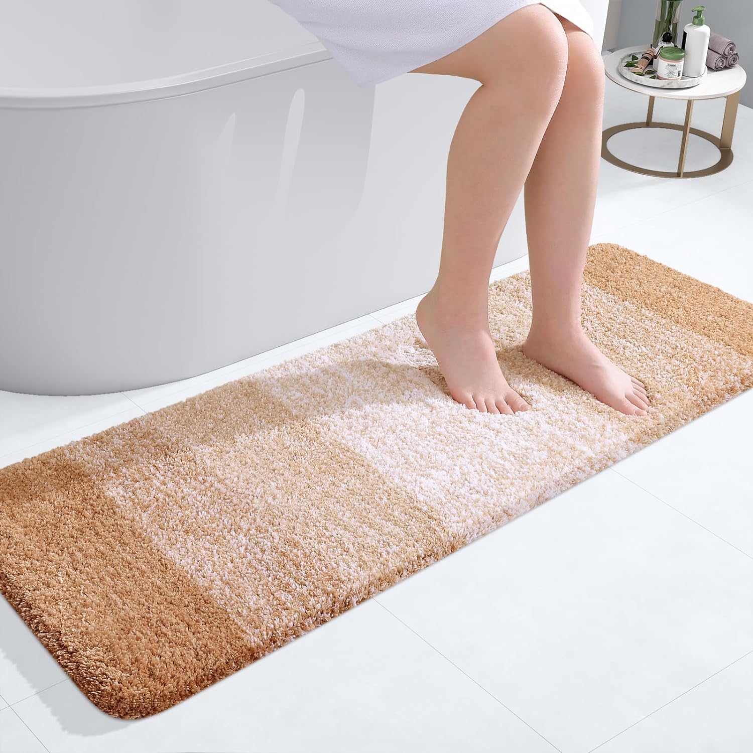 smiry Microfiber Bath Mat, 40 x 120 cm, Non-Slip Super Absorbent Bathroom Mat, Extra Soft Thick Floor Foot Mat, Fluffy Shaggy Bath Mats Rugs for Bathroom, Beige — image 1