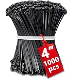 Small Black Zip Ties 4 Inch, 1000pcs Mini Cable Ties Thin Zipties 4 In Tiny Self Locking Plastic Tie Wraps Wire Ties for Cord Management