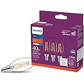 Philips LED Clear Non-Dimmable B11 Light Bulb - EyeComfort Flicker Free - 3.3W = 40W, 300 Lumen - Soft White (2700K) - E12 Ba
