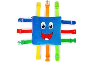 Buckle Toys Boomer Square Travel Essential for Toddlers 1-3, Road Trip Activities for Kids, Toddler Learning Toy, Sensory Toy to Develop Fine Motor Skills and Learn Numbers and Colors, Storage Pocket