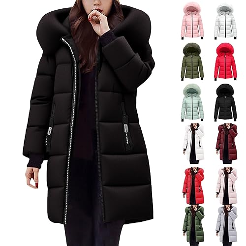Uwdiohq Womens Coats Quilted Down Long（Short Lenght Puffer Coats,Winter Jackets for Women UK,Ladies Lightweight Waterproof Jacket with Hood Straight Jacket Packable Leather for Bed Raincoats