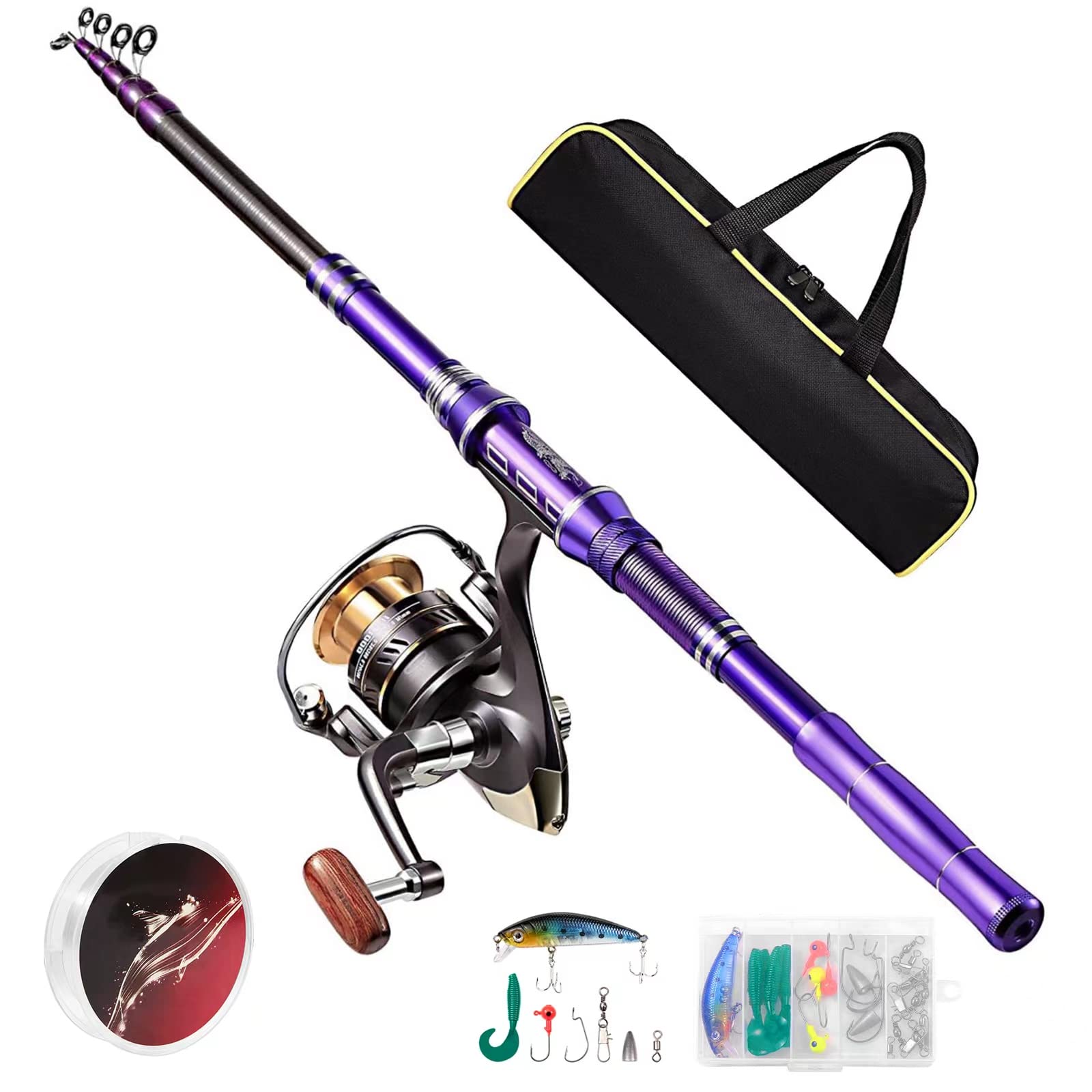 Photo 1 of Castaroud Fishing Rod and Reel Combos, Carbon Fiber Telescopic Pole Set with Reel, Fishing Line, Fishing Lures Kit and Carrier Bag for Sea Saltwater Freshwater Fishing Rod Kit