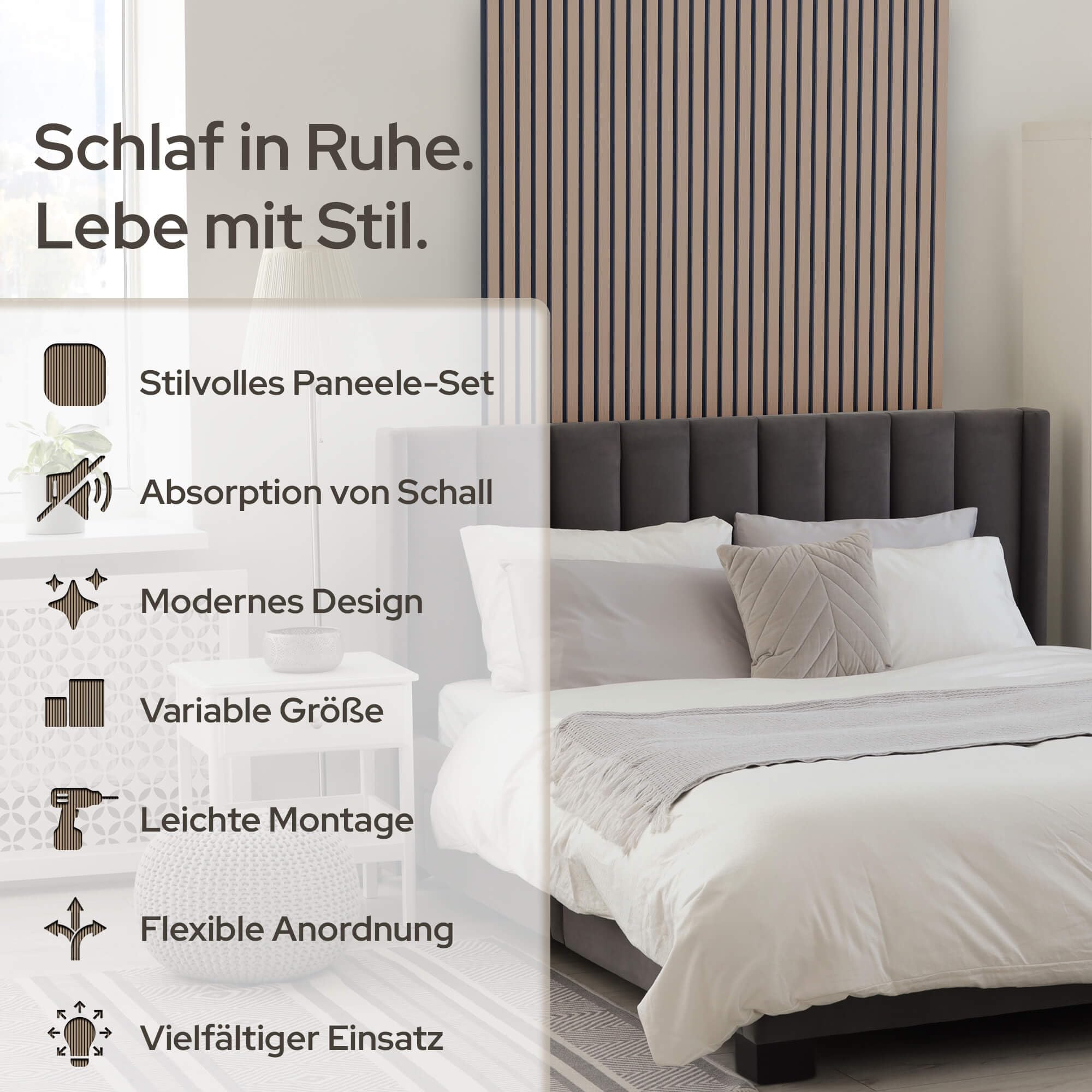 Arebos Akustikpaneele 120x60 cm | Lamellenwand in Holzoptik für Wand & Decke | modernes Wandpaneel mit hoher Schallabsorption | einfache Montage & zuschneidbar | 4er Set für stilvolle Raumakustik 2