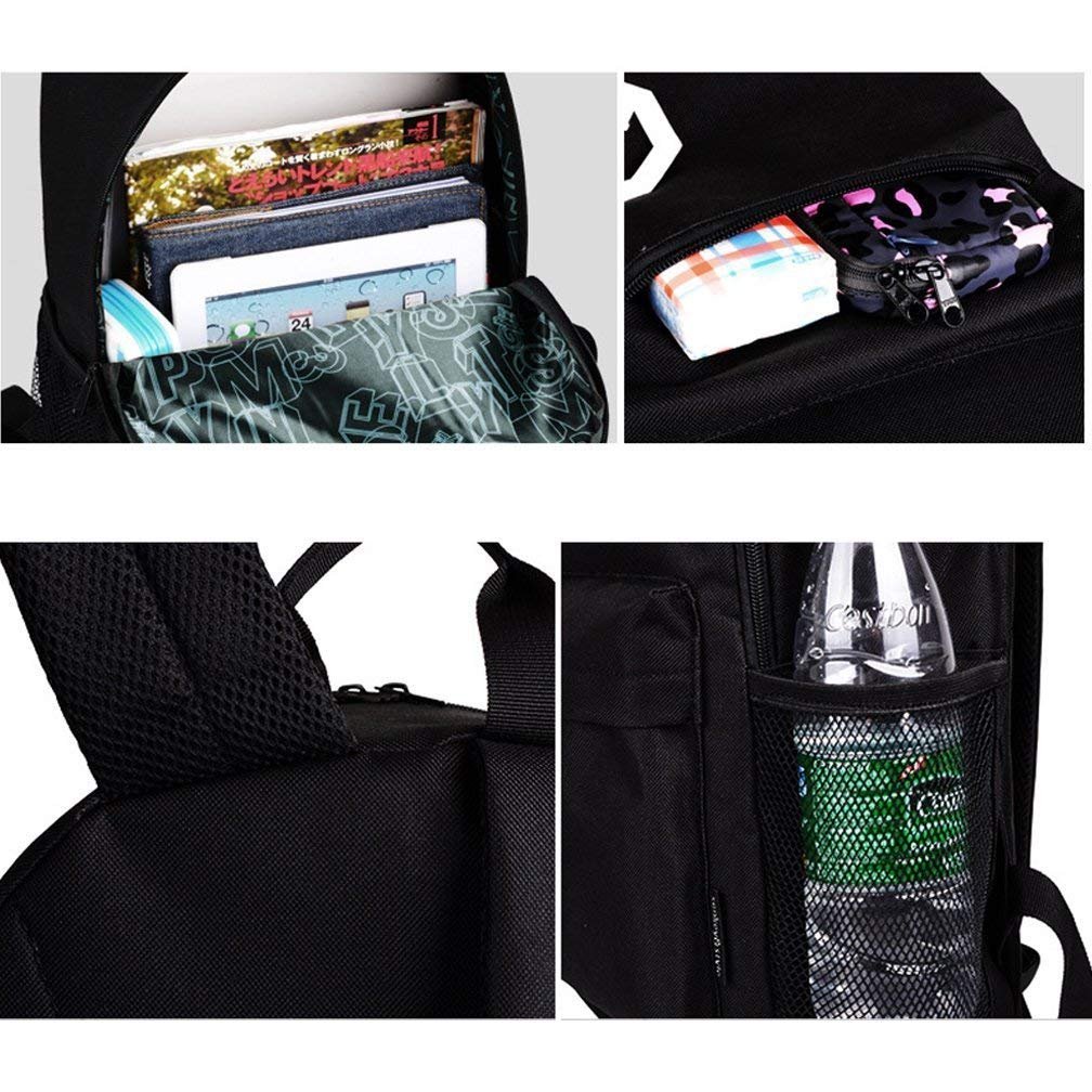 DOLIROX Luminous Schoolbag Anime School Backpack Shoulder Daypack Laptop Bag with USB Charging Port/Cable/Pencil Case and Password Lock for Travel Hiking (Large, Grey)