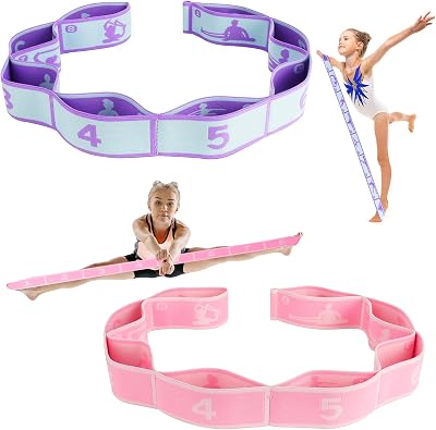 Zuimei Stretching Bands 2Pcs Yoga Straps 8 Loops Pink Purple Gymnastics