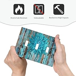 Rustic Teal Flower 3 Gang Light Switch Cover Triple