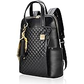 Laptop Backpack for Women Slim Travel - Laptop Bag Computer Case Fit up to 15.6-inch Notebook Lightweight Medium Size Purse for Work Bookbag Water-resistant Business Fashion Stylish PU Leather Black