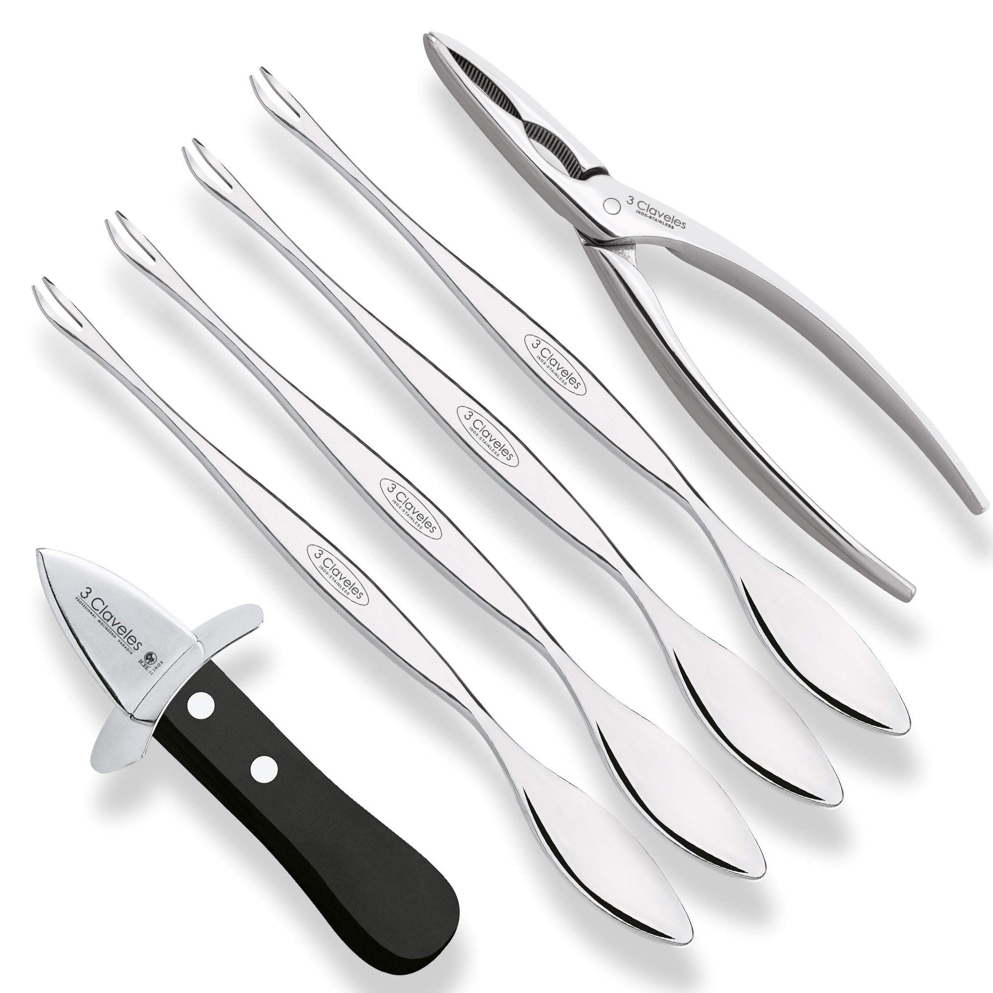 3-Claveles-Set-Cortamariscos-Abreostras-y-4-Tenedores-Marisco-Acero-Inoxidable