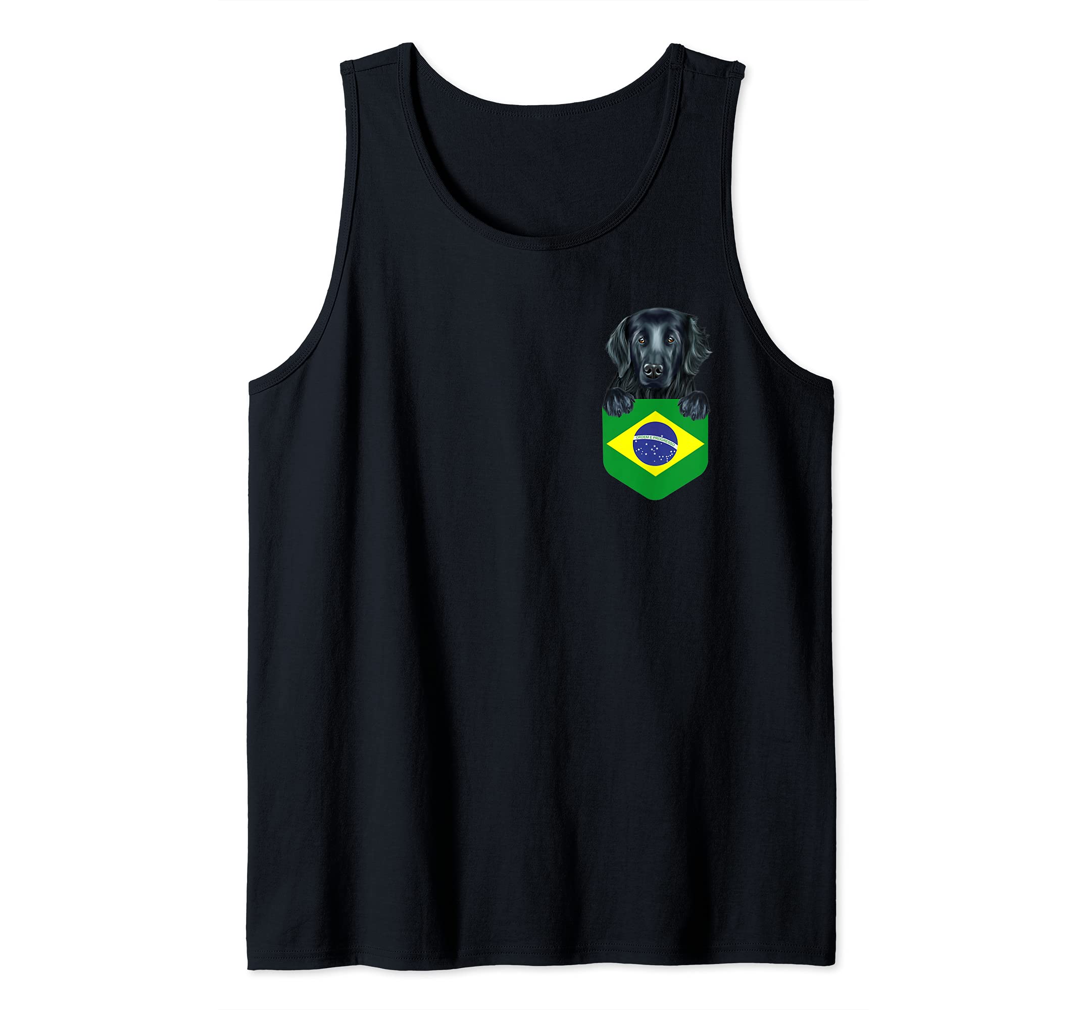 Brazil Flag Flat-Coated Retriever Dog In Pocket Tank Top