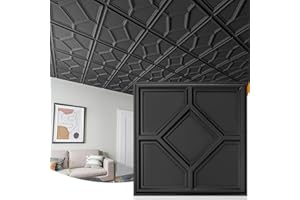 WOWSTAR 12-Pack 24"x24" Drop Ceiling Tiles, 3D Decorative Glue Up Ceiling Tiles, Black