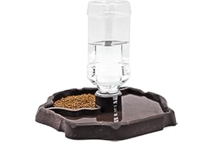 MACGOAL Automatic Reptile Feeder Reptile Food and Water Dish Bowl Reptile Water Dish with Bottle Tortoise Turtle Water Dispenser for Bearded Dragon Gecko Lizard (Brown)