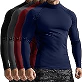 Velvelhall 4 Pack Men's Compression Shirts Mock Neck Long Sleeve Workout Turtleneck Raglan Athletic Slim Fit Base Layer Tops