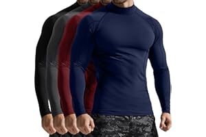 Velvelhall 4 Pack Men's Compression Shirts Mock Neck Long Sleeve Workout Turtleneck Raglan Athletic Slim Fit Base Layer Tops