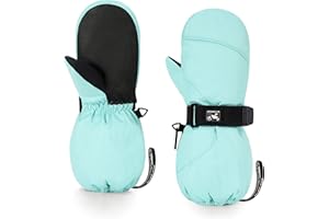 HIGHCAMP Kids Long Cuff Winter Gloves with Stay-on Strap Waterproof Mittens for Toddler Children Snow Ski