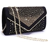 Dasein Women Rhinestone Evening Bag Faux Suede Clutch Formal Party Sparkly Purses Cocktail Wedding Handbag