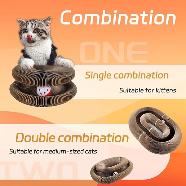 BFBAWM KITTY CURLS CAT TOYS,MAGIC ORGAN CAT SCRATCHING BOARD FOR INDOOR CATS, FOLDABLE ACCORDION HONEYCOMB SCRATCHER WITH BALL, INTERACTIVE TWISTY PAWS (2PCS)